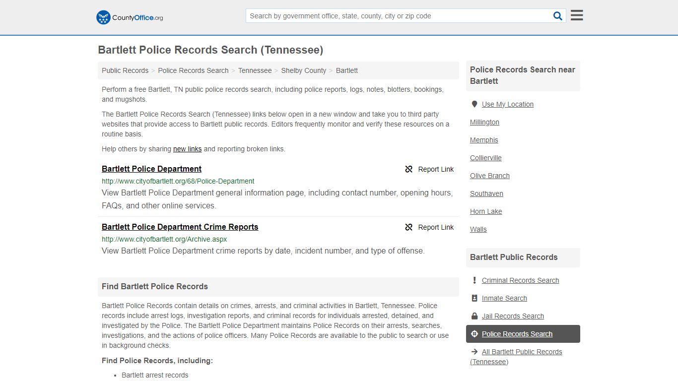 Police Records Search - Bartlett, TN (Accidents & Arrest Records)